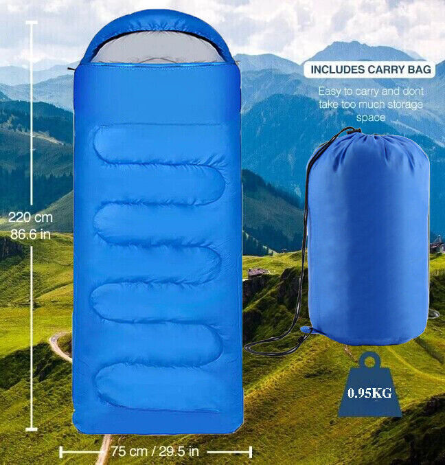 4 SEASON SINGLE SLEEPING BAGS CAMPING RECTANGULAR ENVELOPE ZIP UP KIDSUK