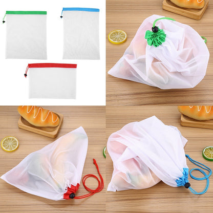 16Pcs Reusable Washable Vegetable Fruit Mesh Bags Storage Pouch with Drawstring Closure