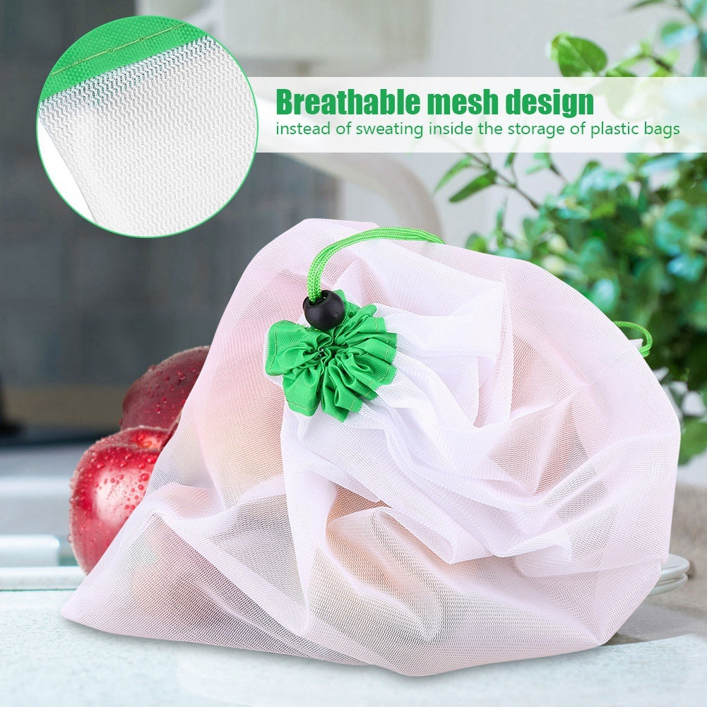 16Pcs Reusable Washable Vegetable Fruit Mesh Bags Storage Pouch with Drawstring Closure