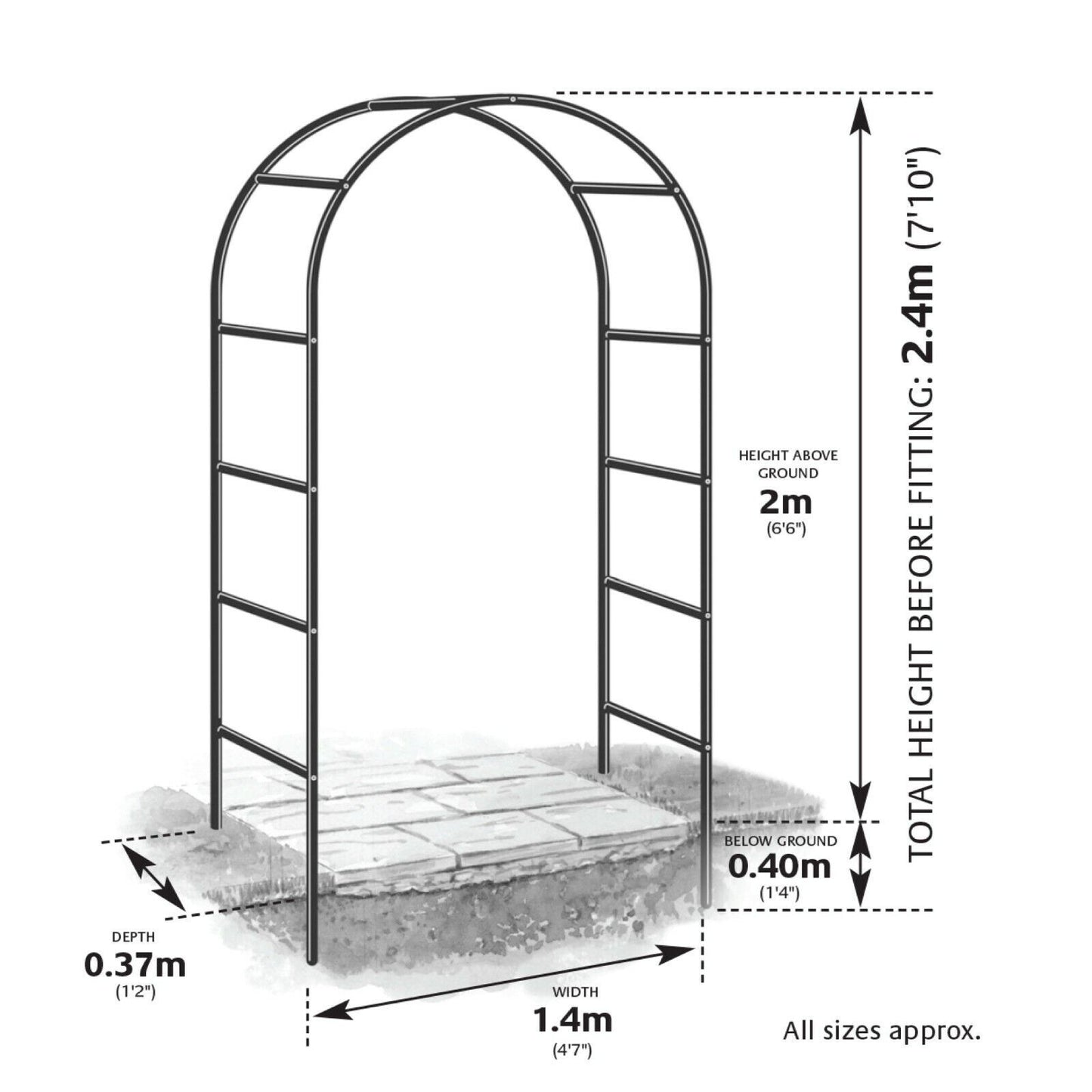 2.4M Garden Arch Trellis Arched Metal Tubular Frame Climbing Plant Archway