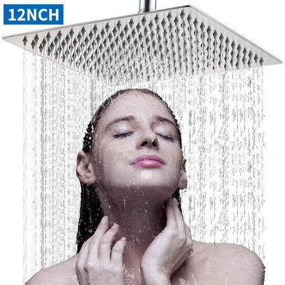 12 inches Large Square Shower Head Chrome Stainless Steel Rainfall Overhead Bathroom