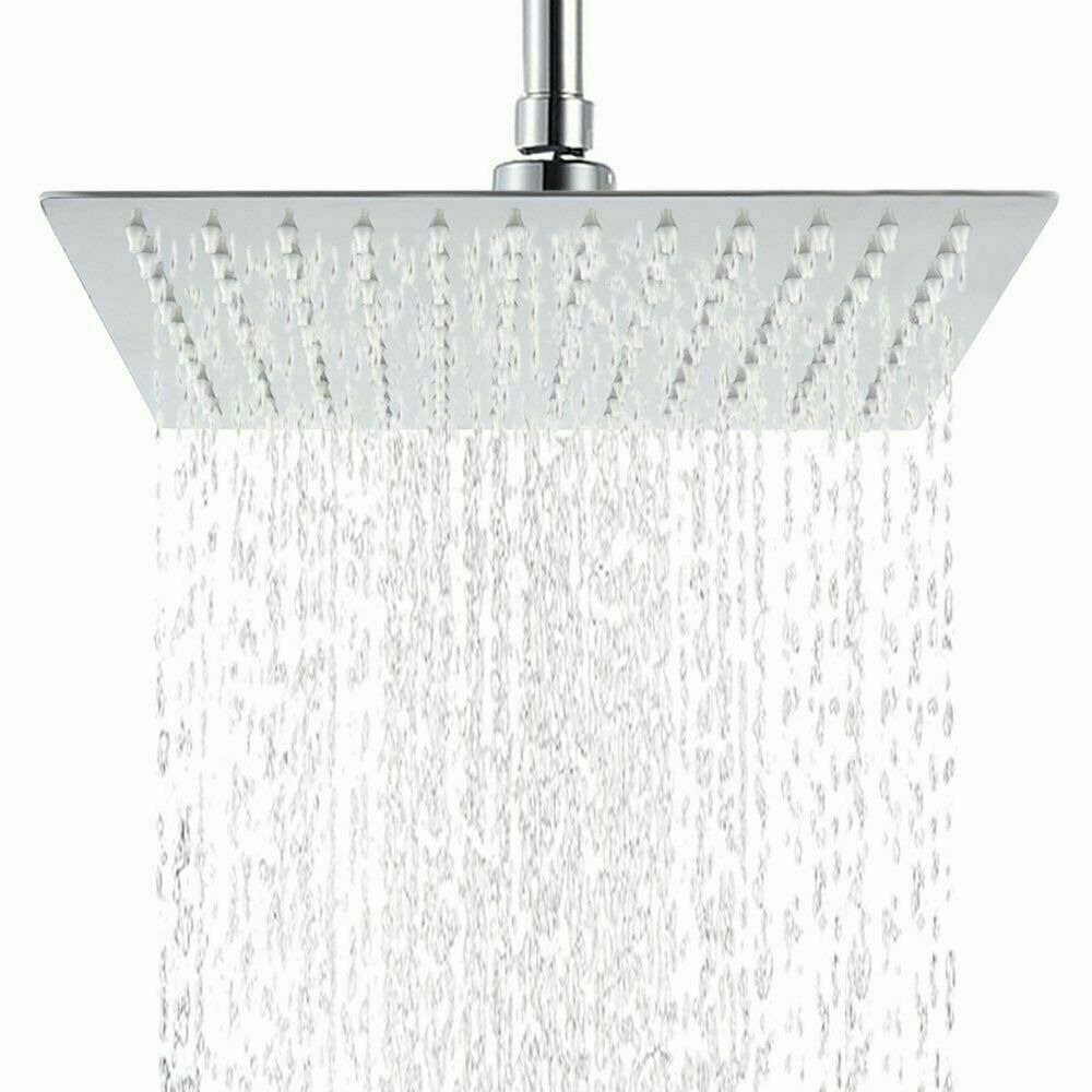 12 inches Large Square Shower Head Chrome Stainless Steel Rainfall Overhead Bathroom