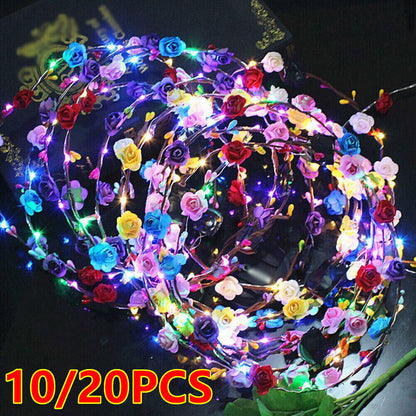 10 20 X LED Light Up Flower Floral Hairband Headband Crown Garland Xmas Wedding