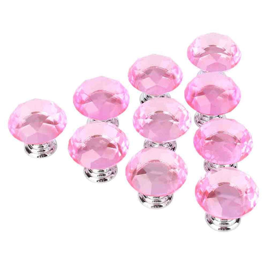 10 Pcs 30mm Pink Crystal Glass Door Knobs For Drawer Cabinet Kitchen