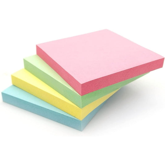 400 Pastel Sticky Notes (76x76mm) - Colourful Removable Adhesive Memo Pads in Blue, Pink, Green, Yellow | Set of 4 Pads (100 Sheets Each) | Office, Home & School Use - 4 Packs