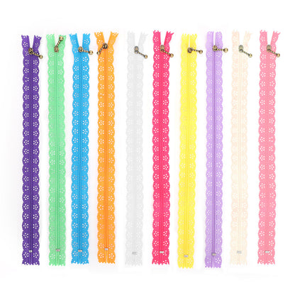 10Pcs Lace Zipper Mixed Style Bud Silk Shape No.3 Nylon Sewing Clothing Accessories 30cm