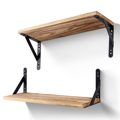 2x Wooden Floating Shelves Wall Mounted Display Storage Hold Rustic Industrial