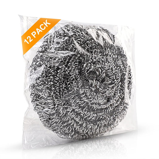 12Pack Upgraded Steel Wool Scrubbers by ovwo - Premium Stainless Steel Scrubber, Metal Scouring Pads, Steel Wool Pads, Kitchen Cleaner, Heavy Duty Cleaning Supplies - Especially for Tough Cleaning