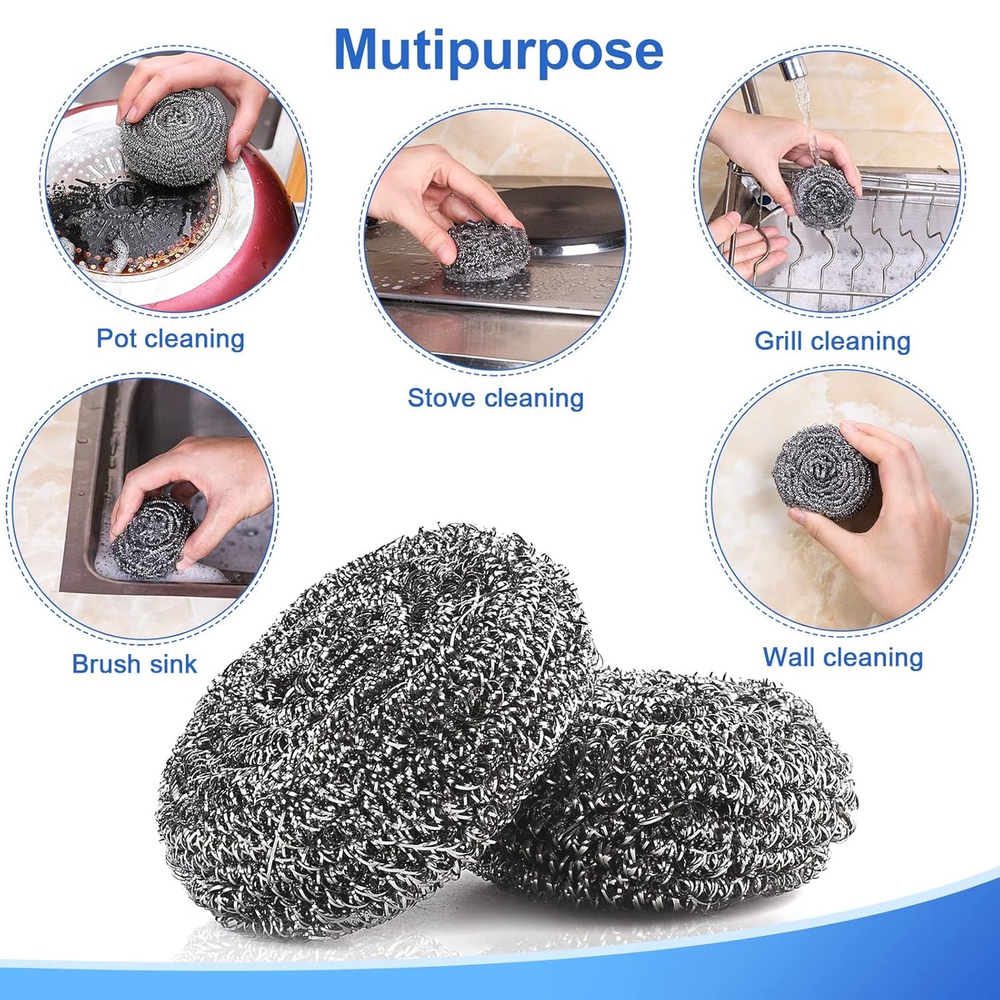 12Pack Upgraded Steel Wool Scrubbers by ovwo - Premium Stainless Steel Scrubber, Metal Scouring Pads, Steel Wool Pads, Kitchen Cleaner, Heavy Duty Cleaning Supplies - Especially for Tough Cleaning