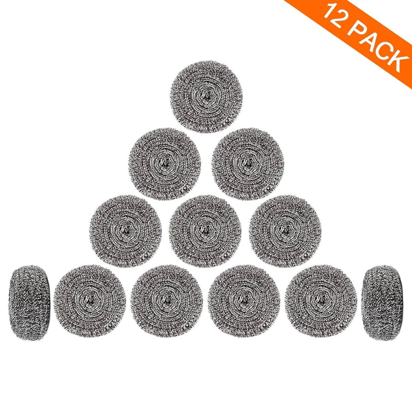 12Pack Upgraded Steel Wool Scrubbers by ovwo - Premium Stainless Steel Scrubber, Metal Scouring Pads, Steel Wool Pads, Kitchen Cleaner, Heavy Duty Cleaning Supplies - Especially for Tough Cleaning