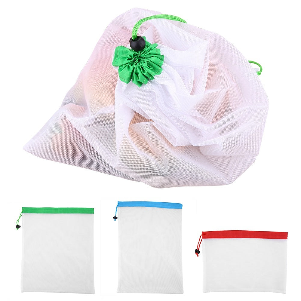 16Pcs Reusable Washable Vegetable Fruit Mesh Bags Storage Pouch with Drawstring Closure