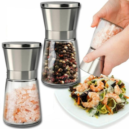 2x Pepper And Salt Grinder Set Mill Adjustable Stainless Steel Shaker Coarse