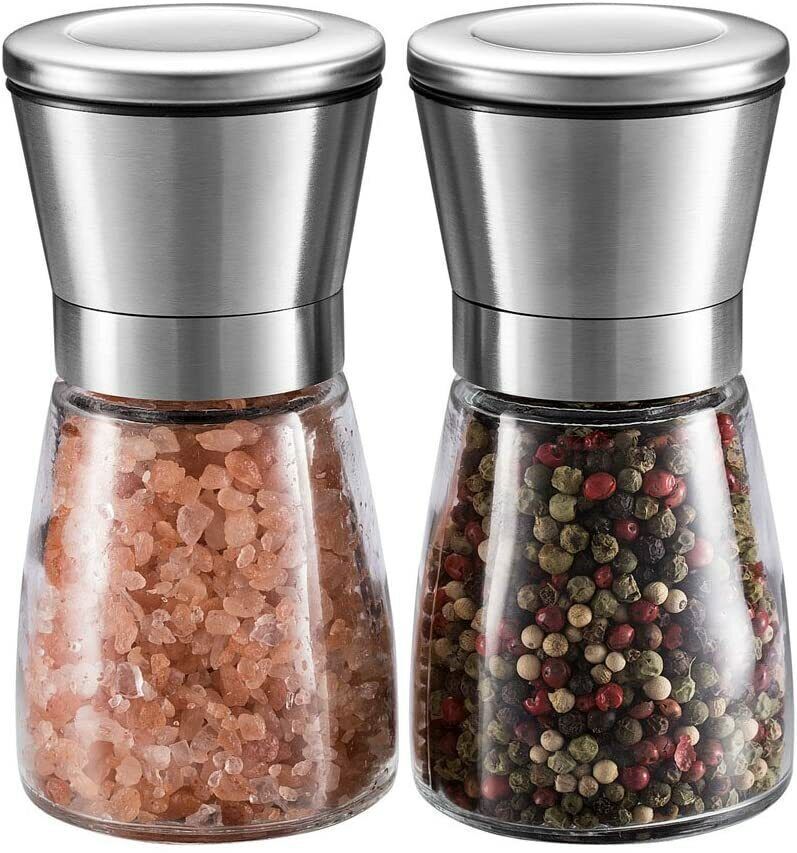 2x Pepper And Salt Grinder Set Mill Adjustable Stainless Steel Shaker Coarse