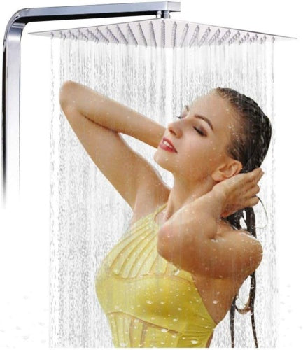 12 inches Large Square Shower Head Chrome Stainless Steel Rainfall Overhead Bathroom